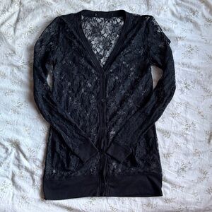 Black lace cardigan with front pockets size small in great condition